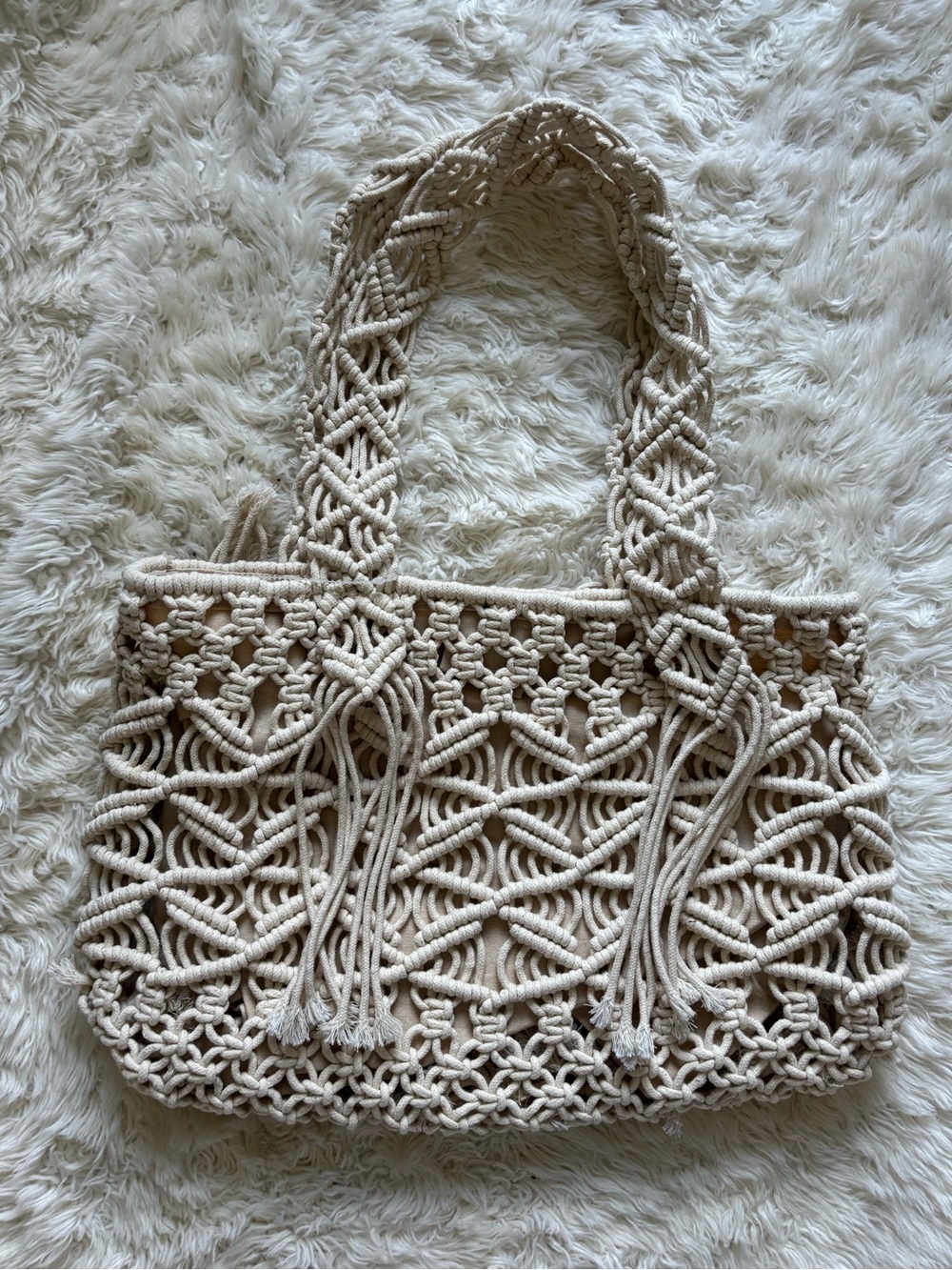 Handwoven Cream Macramé Tote Bag
